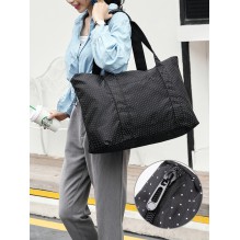 Женская дорожная сумка с креплением на ручку чемодана. Черная в горох