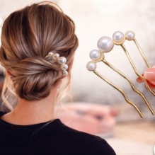 Шпилька для волосся з перлинами та стразами Перлинний шик, золотиста