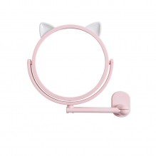 Настенное поворотное косметическое зеркало для ванной с ушками. Розовый (УЦЕНКА)